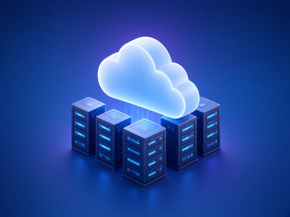 Glowing cloud above server infrastructure