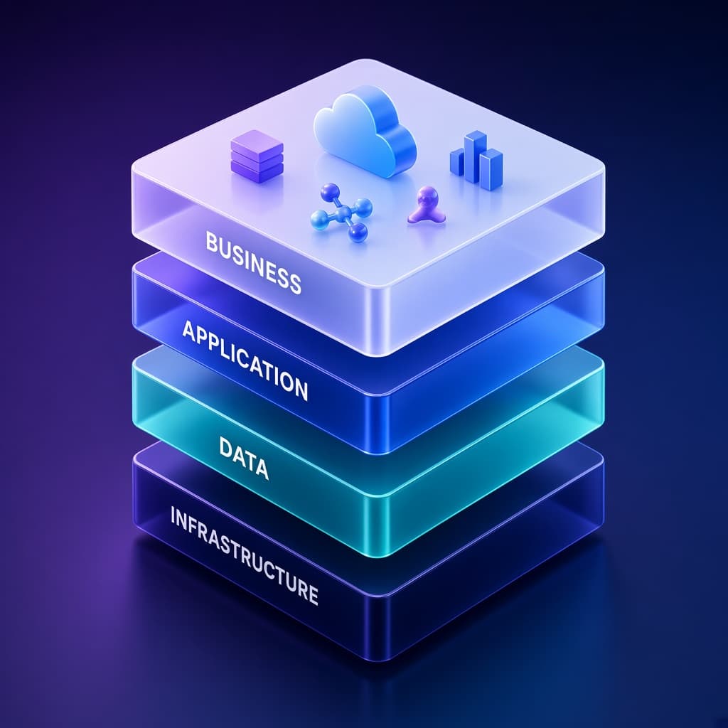 Business, Application, Data and Infrastructure architecture layers
